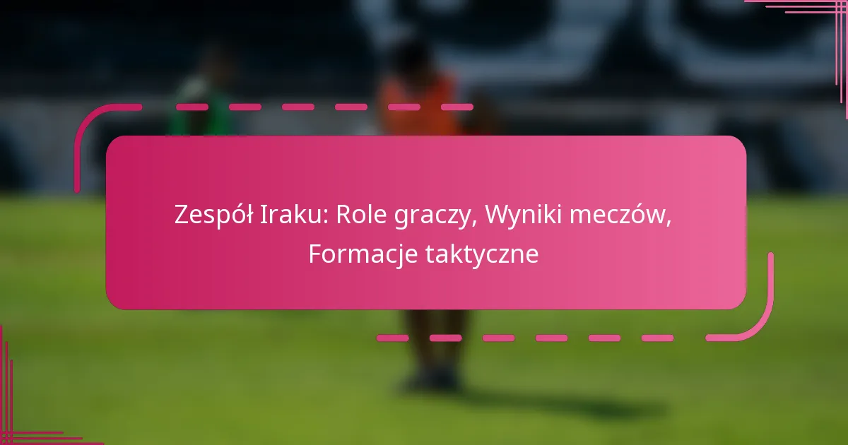Zespół Iraku: Role graczy, Wyniki meczów, Formacje taktyczne