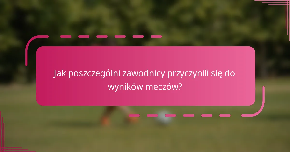 Jak poszczególni zawodnicy przyczynili się do wyników meczów?