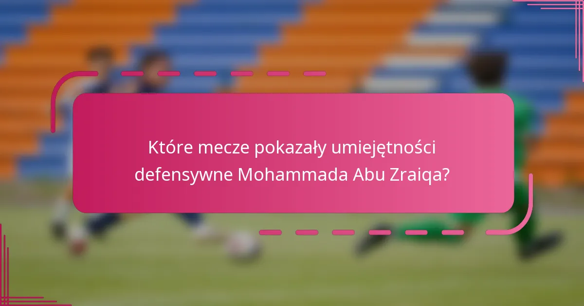 Które mecze pokazały umiejętności defensywne Mohammada Abu Zraiqa?